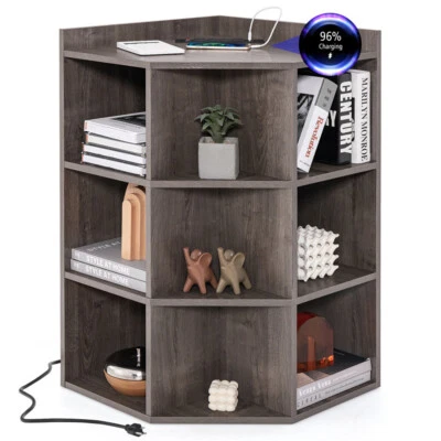 Grey Three-layer Corner Cabinet with Charging Station - Image 1 of 4