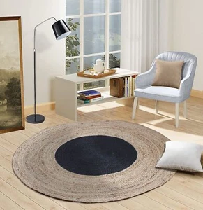 Yute puro natural trenzado hecho a mano con diseños negros alfombras de área, alfombras para decoración para el hogar - Imagen 1 de 27