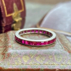 Natural Ruby Band Ruby Full Eternity Wedding Band Sterling Silver Stacking Ring - Picture 1 of 4