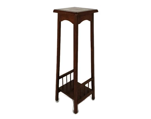 Vintage wood Pedestal Display Table Plant Stand Tile Victorian scene Two Tier Ba Cover
