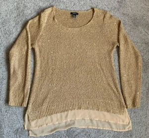 Alfani Women's Knit Sweater Gold Sequin Metallic Sparkles Long Sleeved MEDIUM - Picture 1 of 5