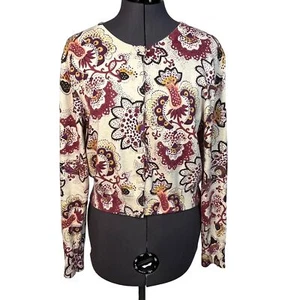 Fossil Damen Blumen Strickjacke Pullover leicht Rundhals beige lila Gr. L - Bild 1 von 7