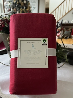 Pottery Barn Kids Organic Cotton Red Flannel Sheet Set Toddler 3/PC NWT - Image 1 of 3
