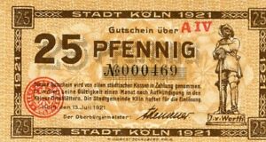 Germany Notgeld 25 Pfennig 1921 Koln