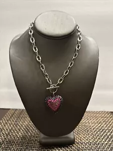 Tarina Tarantino Fizzy Bubble Light Pink Lucite Swarovski Puffy Heart Necklace - Picture 1 of 13