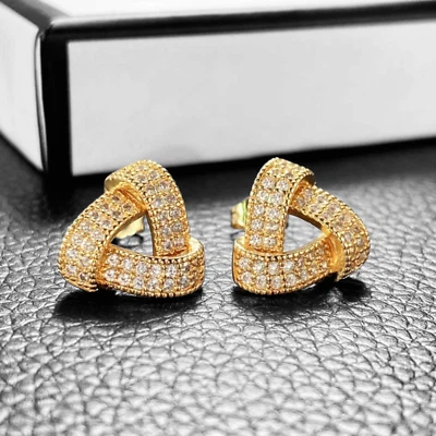Aretes enchapados en oro con circonitas cúbicas unisex joyería de moda para mujer Foto 1 de 4