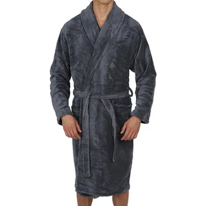 Herren-MORGENMANTEL-Bademantel-Schal-GRAU-korallenfleece-superweich schwer USA Verkäufer - Bild 1 von 3