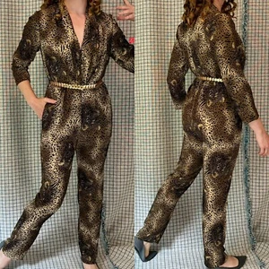 Vintage 70s Leopard Animal Print Zipper Front Jumpsuit by Sara size S/M - Picture 1 of 17