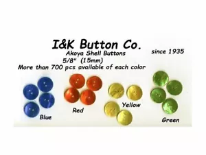 60 Akoya Shell Buttons 5/8"- red blue green yellow Your choice or any color - Picture 1 of 1