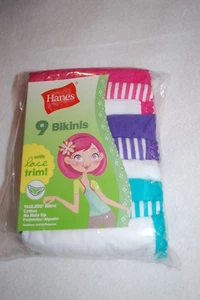 Girls Panties 9 PAIR BIKINI Lace Trim STRIPES SOLIDS Pink White Teal Purple 12 - Picture 1 of 1