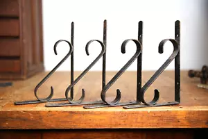 Vintage Metal shelf brackets industrial antique set of 4 ornate hardware - Picture 1 of 7