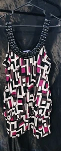 violet Brand Multi Colored, Black Beaded Neck Lined Mid Length Dress - Picture 1 of 5