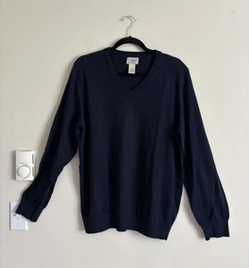 NWOT LL Bean Wicked Soft Cotton Cashmere Sweater Mens Large v Neck Navy Blue - Picture 1 of 4