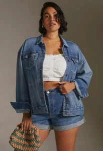 Anthropology Pilcro Boyfriend Jeans Trucker Jacke Baggy Boxy XL P Distress - Bild 1 von 7
