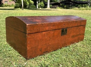 Antique Vintage Railway Express Solid Wood Chest Document Lockbox Shipping Trunk - Picture 1 of 15
