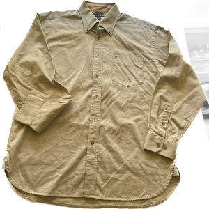 VTG Tommy Hilfiger Tan Longsleeve Button Down 100 Cotton Suede Collar Trim L - Picture 1 of 11