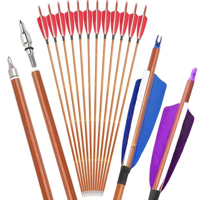 30" Carbon Arrows 4" Turkey Feather SP500 Archery Recurve Compound Bow Hunting - Image 1 of 4