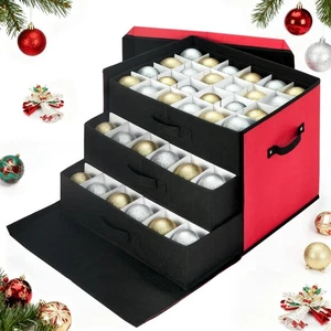 72 Ball Christmas Ornament Storage Box Adjustable Dividers Stackable Drawer - Picture 1 of 5