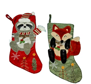 Weihnachten Strumpf Nadelspitze Fuchs & Faultier Schneeflocken Fleece Artsy 2 Stück Los - Bild 1 von 5
