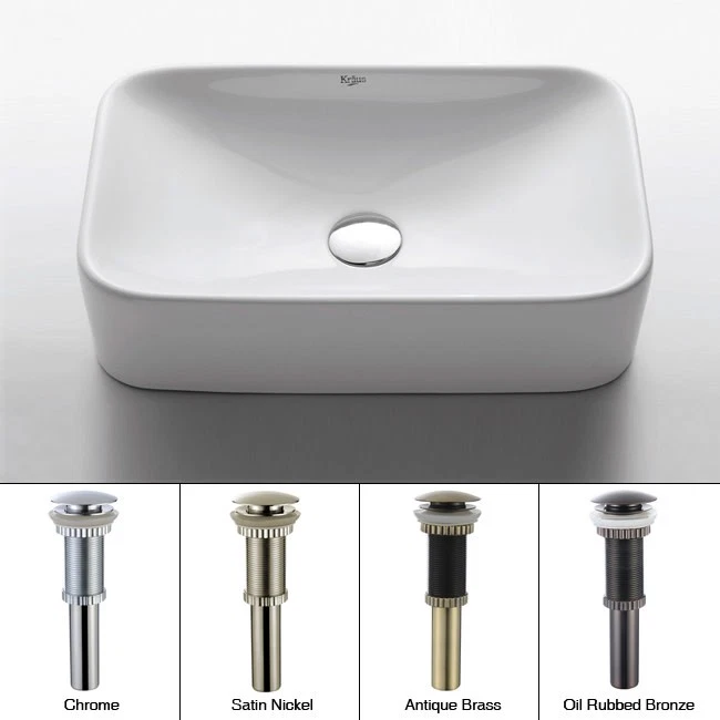 Kraus Kcv-122-sn White Rectangular Ceramic Bathroom Sink With Pop up Drain Satin Nickel