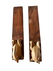 Vintage Hand Carved Lot Of 2 Wooden Wedge Asian Frog Motif Door Stops - Picture 1 of 10