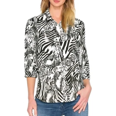 KIM ROGERS Button-up Cotton Blouse Mixed Animal Prints Floral Embroidered 16P-XL - Image 1 of 4