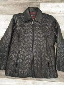 Chaqueta de cuero acolchada Dana Buchman NEGRA TALLA GRANDE - Imagen 1 de 11