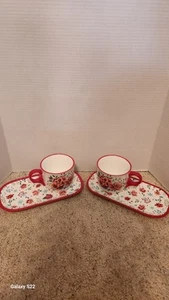 ¡Nuevo Pioneer Woman 2 tazas de 16 oz y 2 bandejas para galletas de gres rojo! - Imagen 1 de 8