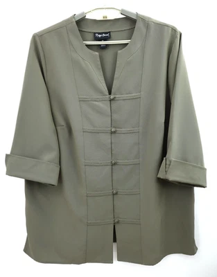 MAGGIE BARNES Women's Polyester Stretch 3/4 Sleeve Blouse Olive Green 0X 14 16 - Image 1 of 4