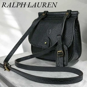 RALPH LAUREN Rare Shoulder Bag Small Logo Leather Black Women's USED FROM JAPAN - Picture 1 of 8