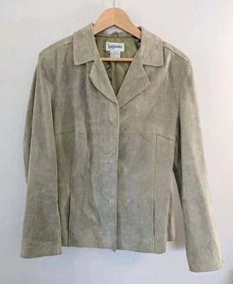Bagatelle Taupe Suede Leather Jacket Classic Minimalist Vintage Womens SZ L  - Image 1 of 4