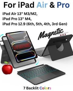 For iPad Pro 13" & 12.9" Kboard Case 360° Rotating w/ Trackpad & Backlight Blck - Afbeelding 1 van 8