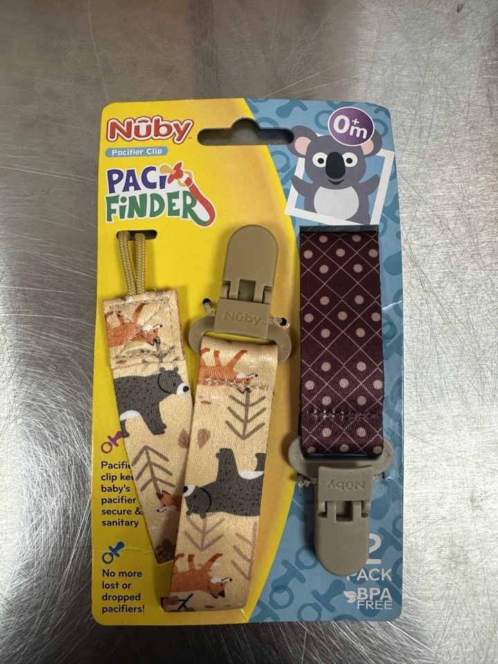 Nuby Infant  2 Pack Paci Finder 0+M Pacifier Clips Bears Woods Pattern NWT - Image 1 of 1
