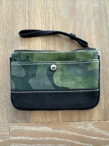 Lands End Wristlet Wallet Bag Purse Cotton Snap Strap Canvas Camo Green - Picture 1 of 4