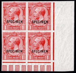 1912 George V 1d Scarlet Imperforate Block of Four Specimen Spec.N16(1)u SG 357 - Picture 1 of 2