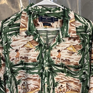Polo Sport Ralph Lauren grünes Hawaiihemd Herren XL Schlaufenkragen Palmen Surfer - Bild 1 von 14