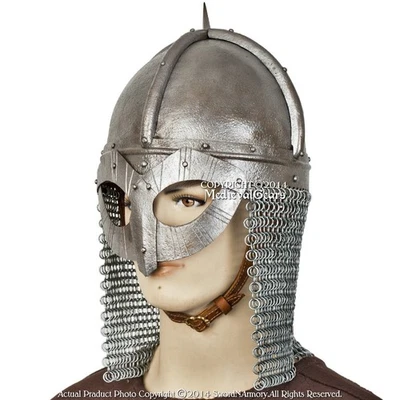 Функциональный шлем викинга Джермундбу 16G с Aventail Chainmail готов к бою SCA - Изображение 1 из 4