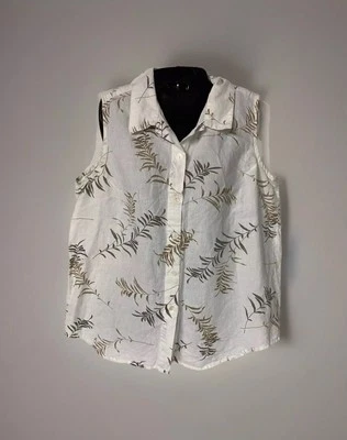 Kathy Ireland Fern Print Design Collared Womens Sleeveless Size L Blouse EUC - Image 1 of 4