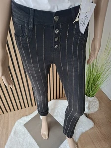 ❤️ Jewelly Strass Streifen Baggy Boyfriend Jeans Fest Hose  34 - 42 JW2540 - Bild 1 von 12