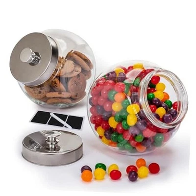 Juego de 2 tarros grandes de vidrio para galletas para mostrador de cocina + rotulador y etiquetas - 1  Foto 1 de 4