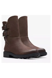 Ladies Clarks Orinoco2 Buckle Warmlined Dark Brown Leather Casual Boots Size 6 D - Picture 1 of 6