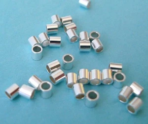 200 Stck. 2 mm x 2 mm Massiv 925 Sterling Silber Quetschen Perlen Rohr Abstandhalter Hell F06s-2  - Bild 1 von 1