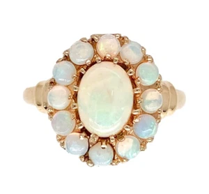 Anello vintage oro giallo 10 kt vero opale naturale rosetta misura 7,75 (#J7268) - Foto 1 di 15