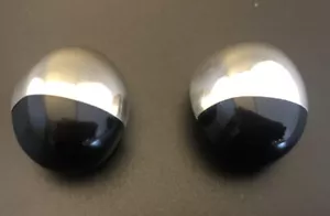 Schwarzer Onyx & 925 STERLINGSILBER Knopf Ohrringe Clip On mit Polsterung Designer - Bild 1 von 14