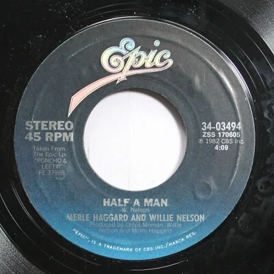 Country Nm! 45 Merle Haggard And Willie Nelson - Half A Man / Reasons To Quit On - Image 1 of 2