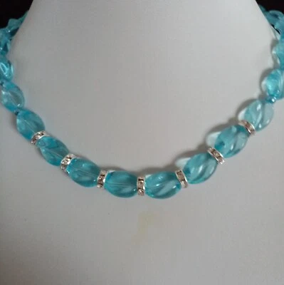 Perlen Halskette böhmische gedrehte Perlen und Kristall Rondellen 44+4 cm - Bild 1 von 4