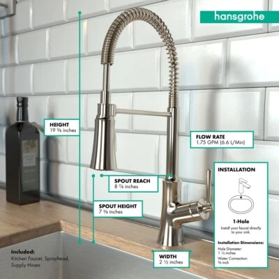 HANSGROHE 04792830 JOLEENA SEMIPRO KITCHEN SPRAY FAUCET 1.75 GPM POLISHED NICKEL - Image 1 of 3