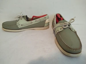 Sebago Docksides Portland Boat Shoes Gray & White Leather Size 9.5 M 43.5 EU - Picture 1 of 9