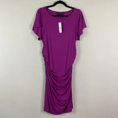 White House Black Market Side Drape Ruched Sheath Dress Size Large Violet Purple - Image 1 of 4