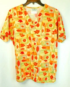 Crest Cotton Women's Colorful Fall Leaf Scrub Size S - Picture 1 of 4